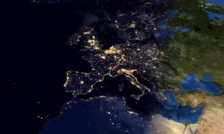 World Map Montage depicting Europe Day & Night Contrast